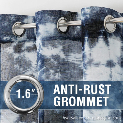 Manual Tie Dye Linen Semi Sheers Navy Curtains
